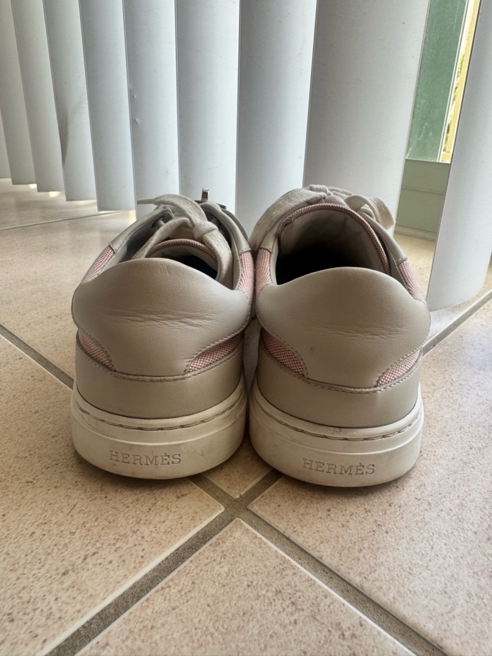 Hermes Women Day Sneakers Leather Canvas Pink coral blush silver White 36.5 - Picture 5 of 7